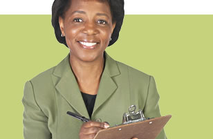 Photo of woman with clipboard
