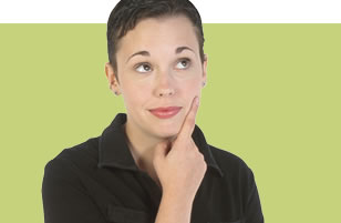 Woman with her hand on her chin.