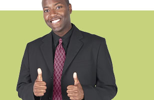 Photo of guy in a suit with thumbs up.